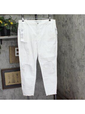 Tinseltown High-Rise Distressed Mom Jeans with Raw Hems Bright White 18W